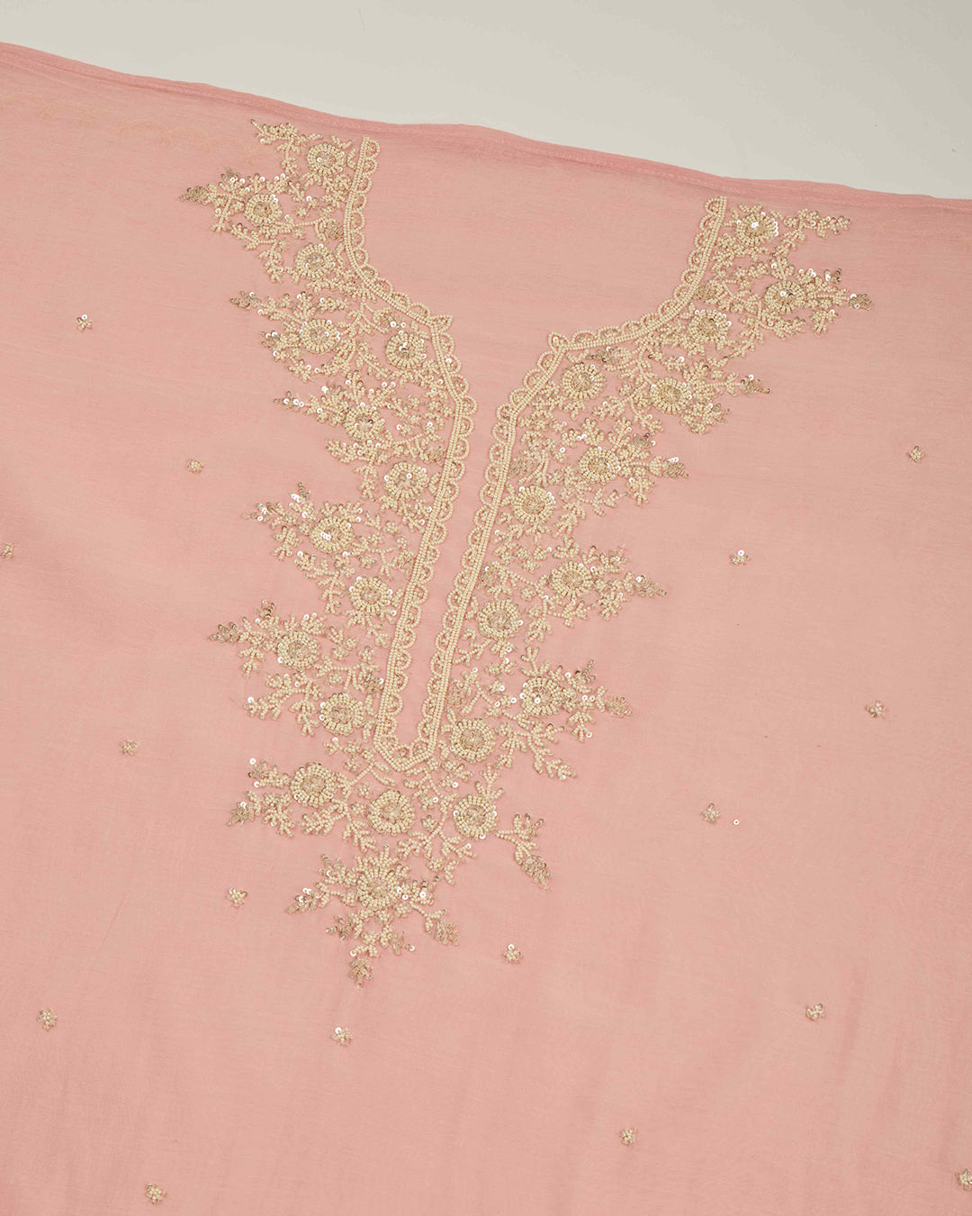 Onion Pink Chanderi Kurta Set with Sequin & Pearl Work
