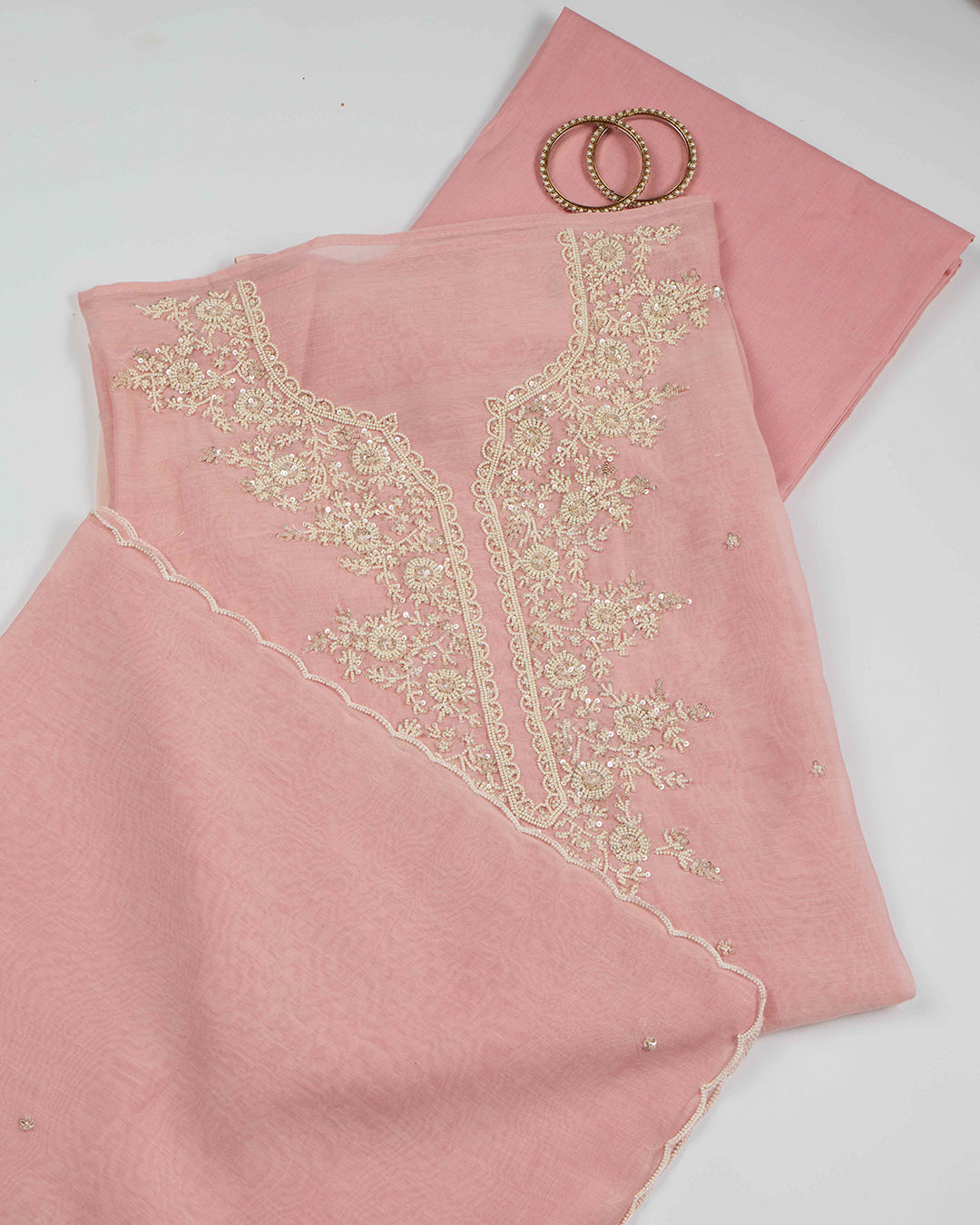 Onion Pink Chanderi Kurta Set with Sequin & Pearl Work