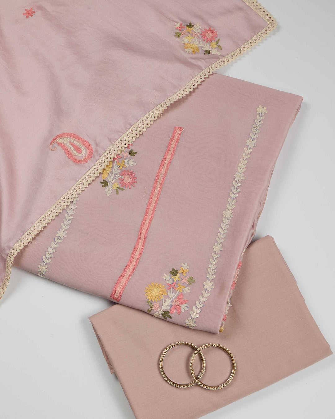 Onion Pink Chanderi Kurta Set with Aari Resham Embroidery