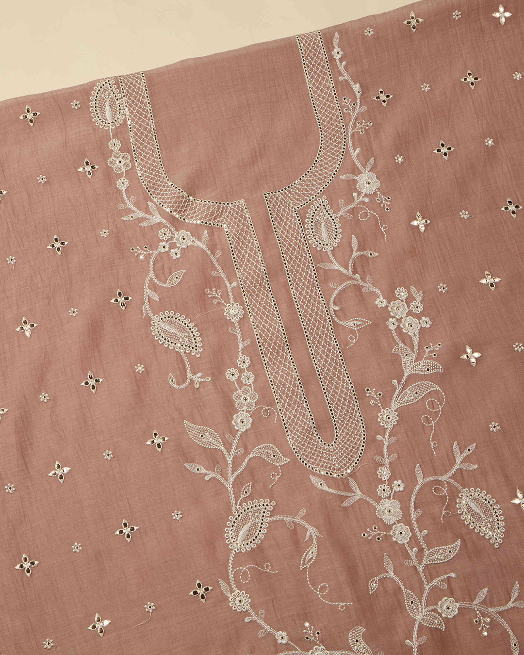 Brown Chanderi Kurta Set with Thread & Gota Embroidery