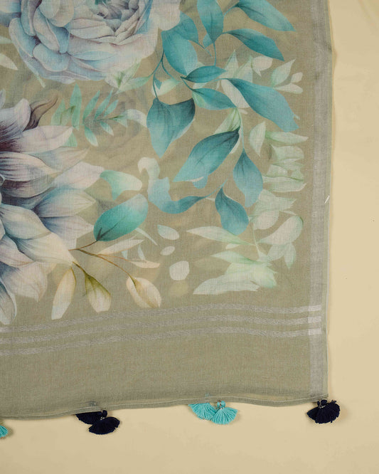 Sage Green Linen Kurta Set with All-Over Resham Embroidery