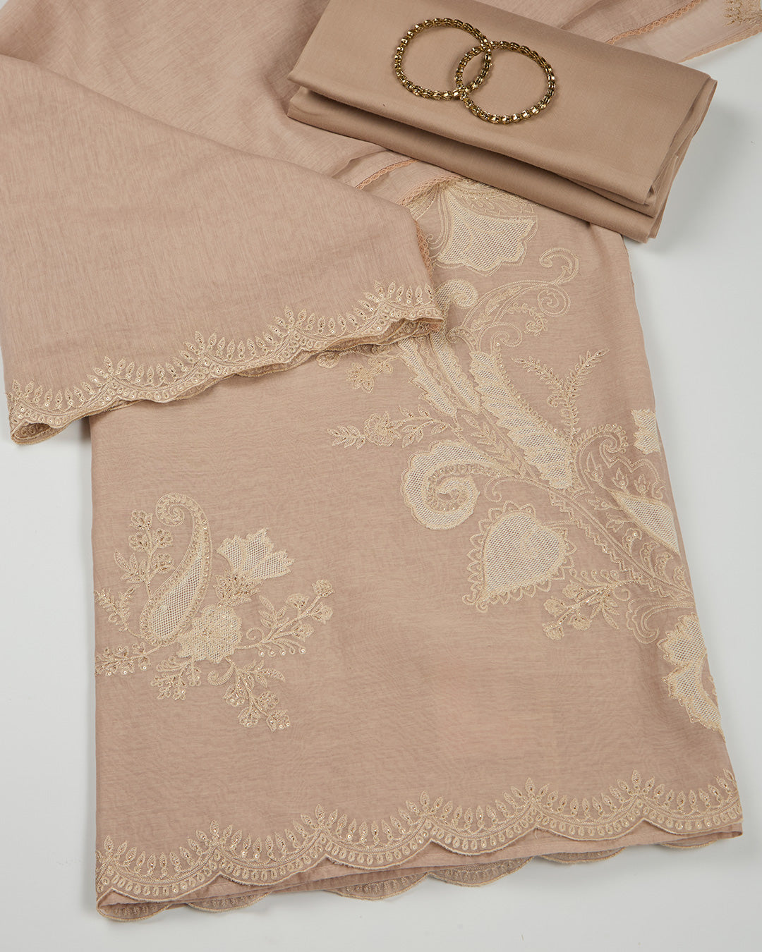 Dusty Peach Chanderi Kurta Set with Thread & Sequins Embroidery