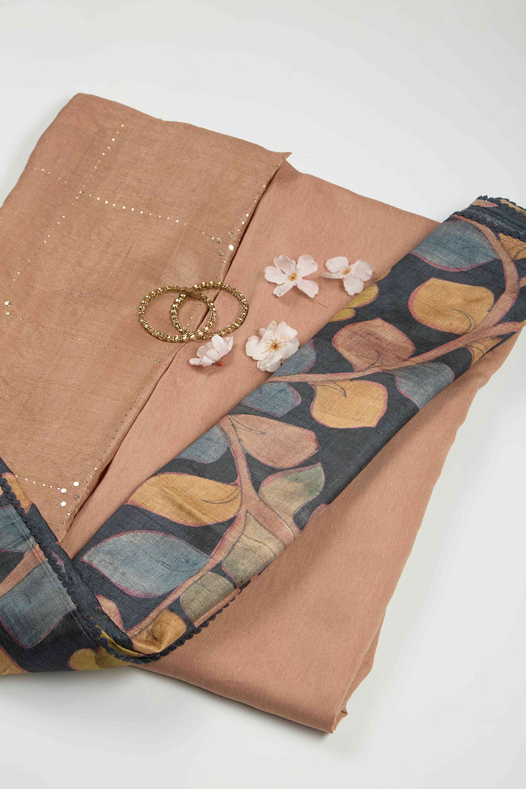 Brown Tussar Silk Kurta Set with Badla Work & Kalamkari Dupatta