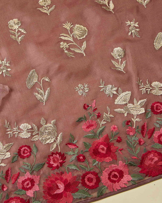 Brown Silk Organza Kurta Set with Resham & Zari Embroidery