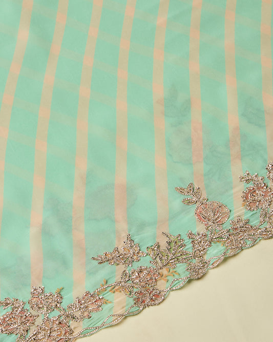 Pista Green Leheriya Crepe Kurta Set with Digital Print & Gota