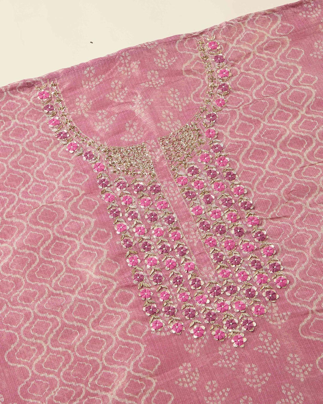 Lilac Tissue Kota Kurta Set with Zardozi & Resham Work