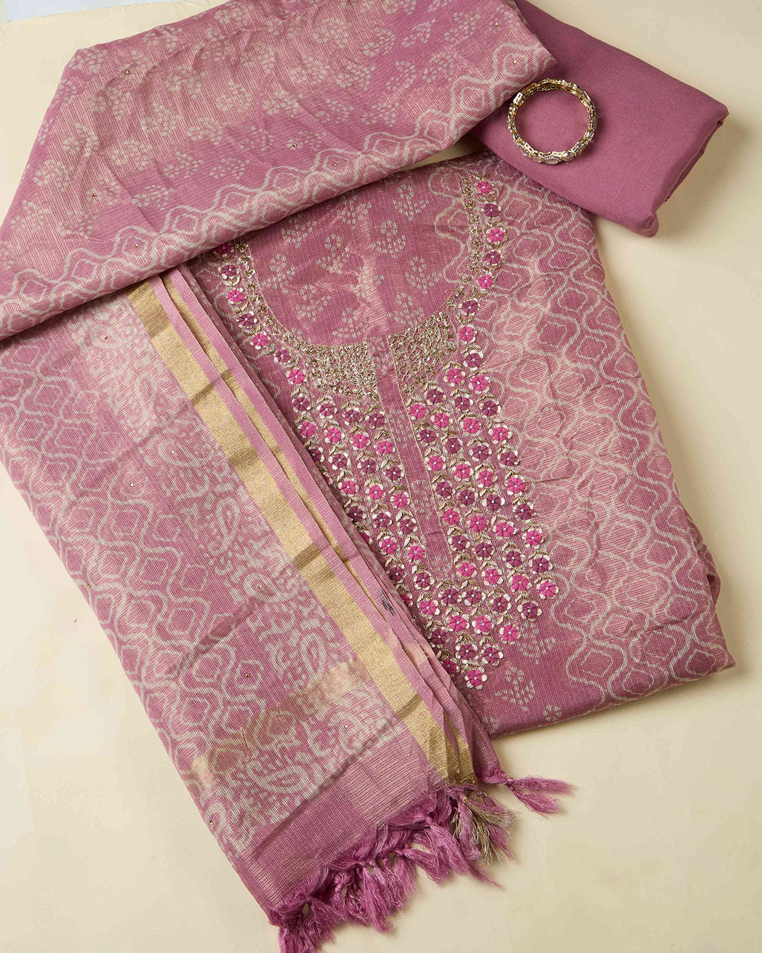 Lilac Tissue Kota Kurta Set with Zardozi & Resham Work