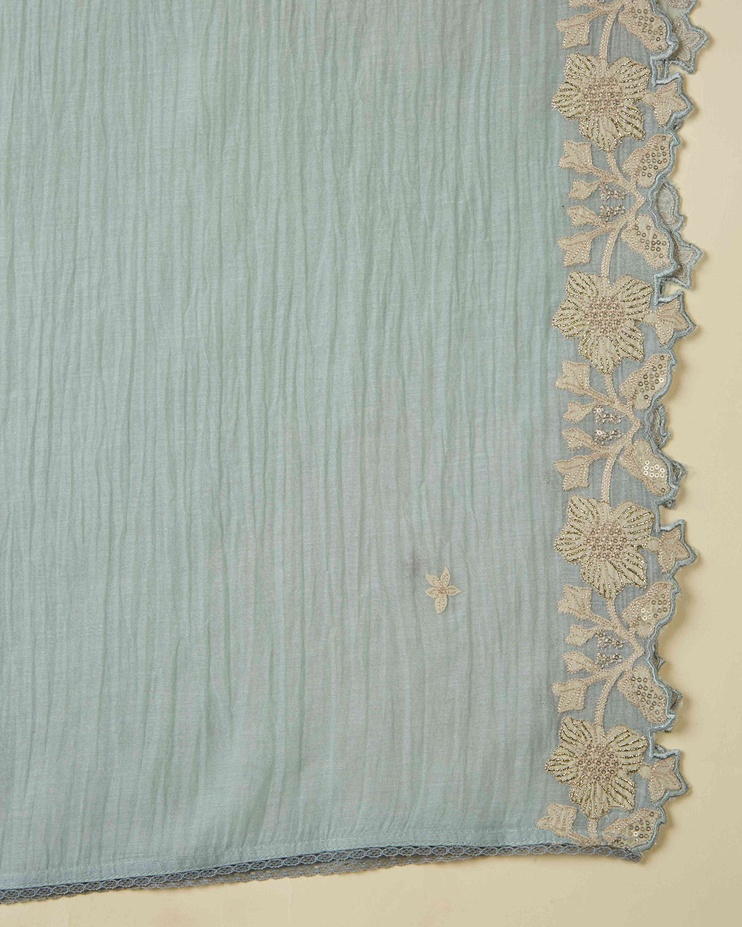 Bluish Grey Chanderi Kurta Set with Appliqué Embroidery