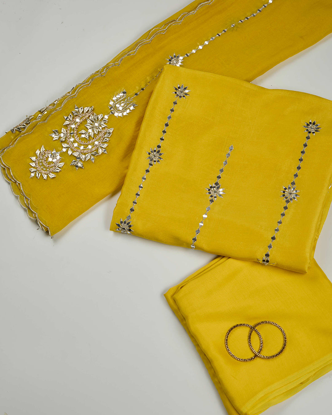Bright Yellow Art Dupion Kurta Set with Aabla & Gota Work