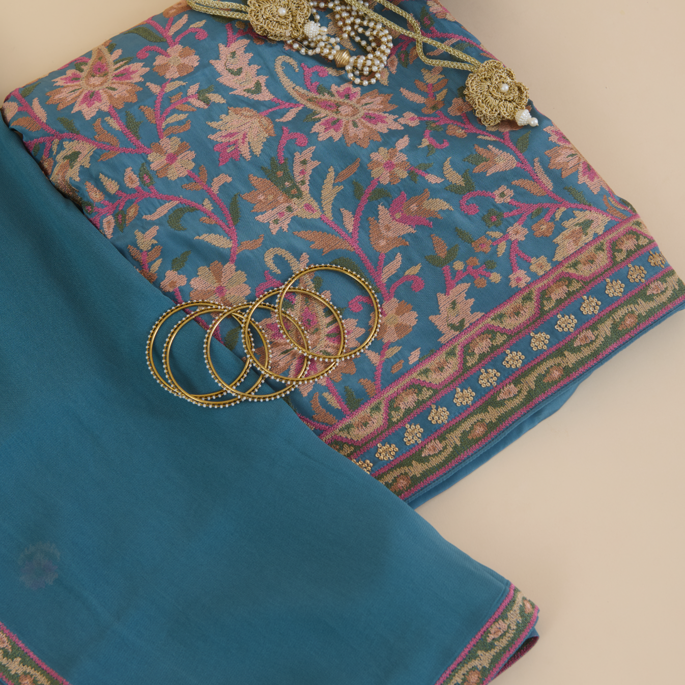 Bluish Grey Viscose Crepe Cross Stitch Embroidered Kurta Set