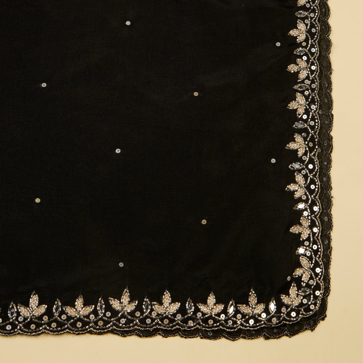 Black Viscose Crepe Kurta with Cutdana Work