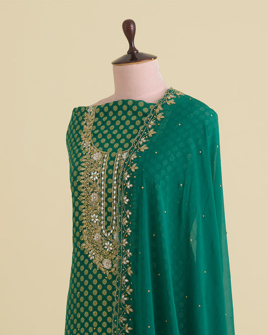 Bottle Green Viscose Georgette Kurta Set with Zardosi & Mirror Embroidery