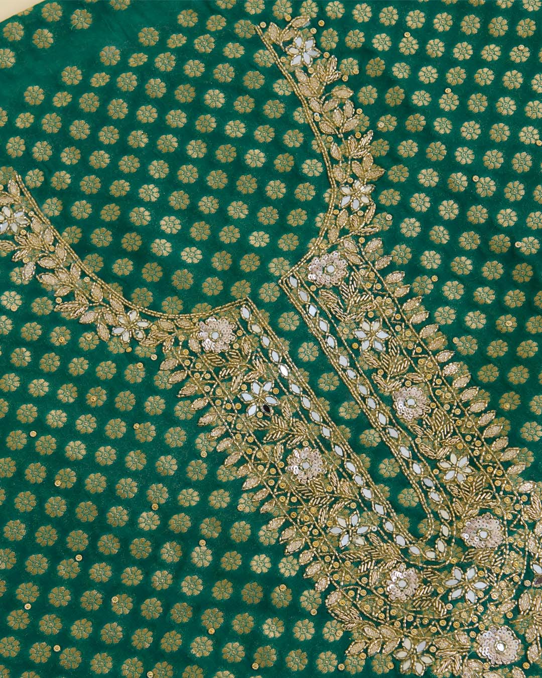 Bottle Green Viscose Georgette Kurta Set with Zardosi & Mirror Embroidery