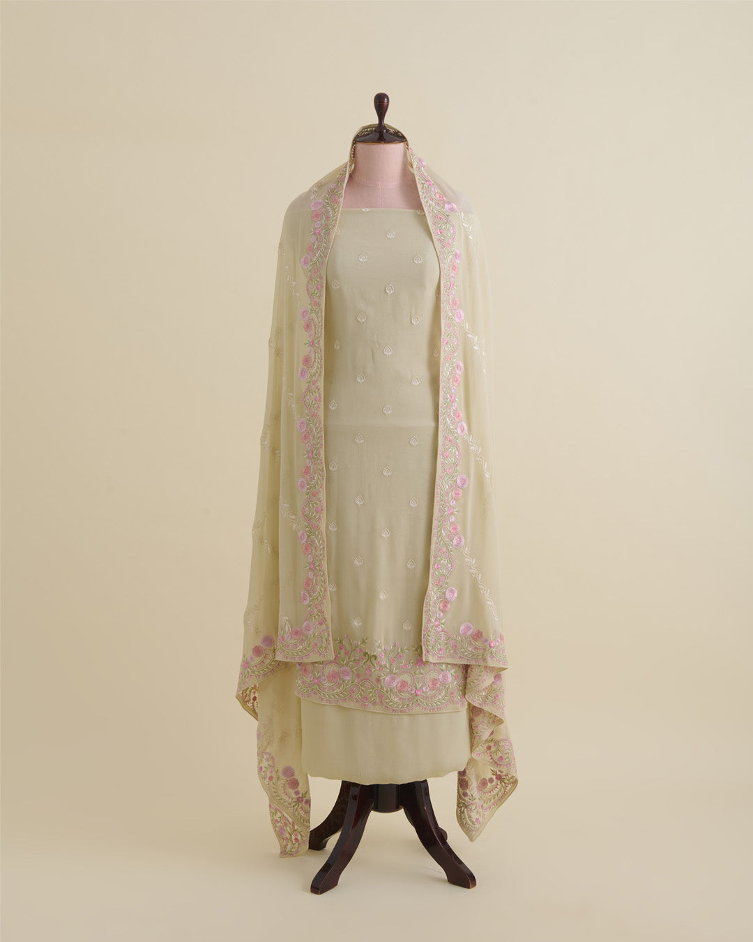 Beige Viscose Georgette Suit with Resham Embroidery & Georgette Dupatta
