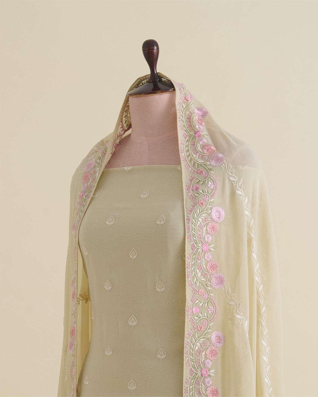 Beige Viscose Georgette Suit with Resham Embroidery & Georgette Dupatta