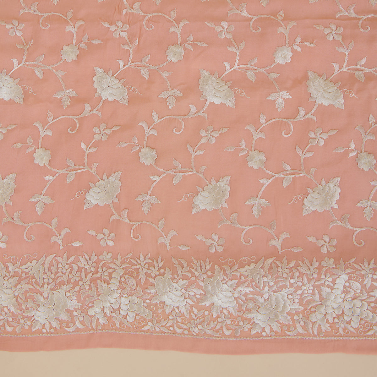 Coral Viscose Crepe Parsi Embroidered Kurta with Georgette Dupatta