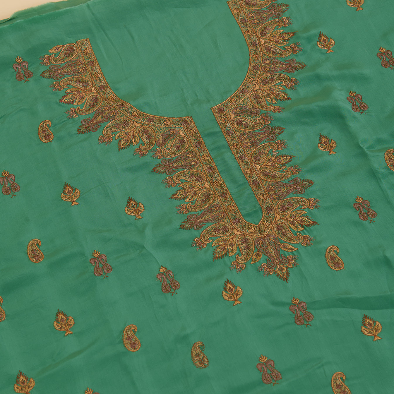Chutney Green Viscose Crepe Thread Embroidered Suit