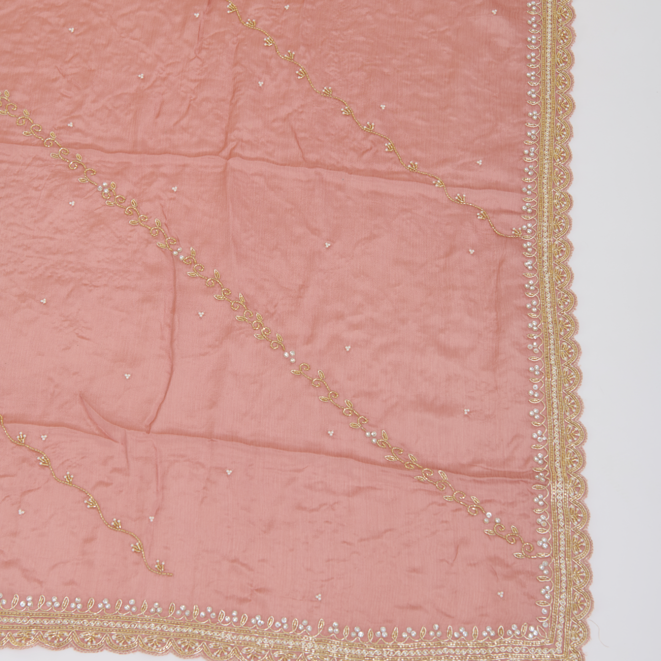 Dusty Peach Viscose Crepe Zardozi Embroidered Suit Set