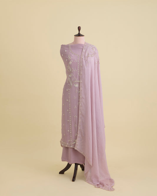 Dusty Mauve Viscose Crepe Kurta Set with Cutdana & Sequin Work