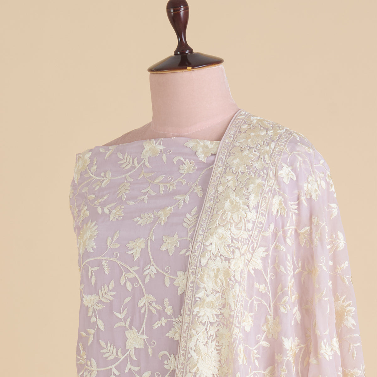 Lilac Viscose Crepe Parsi Jaal Embroidered Kurta with Dupatta