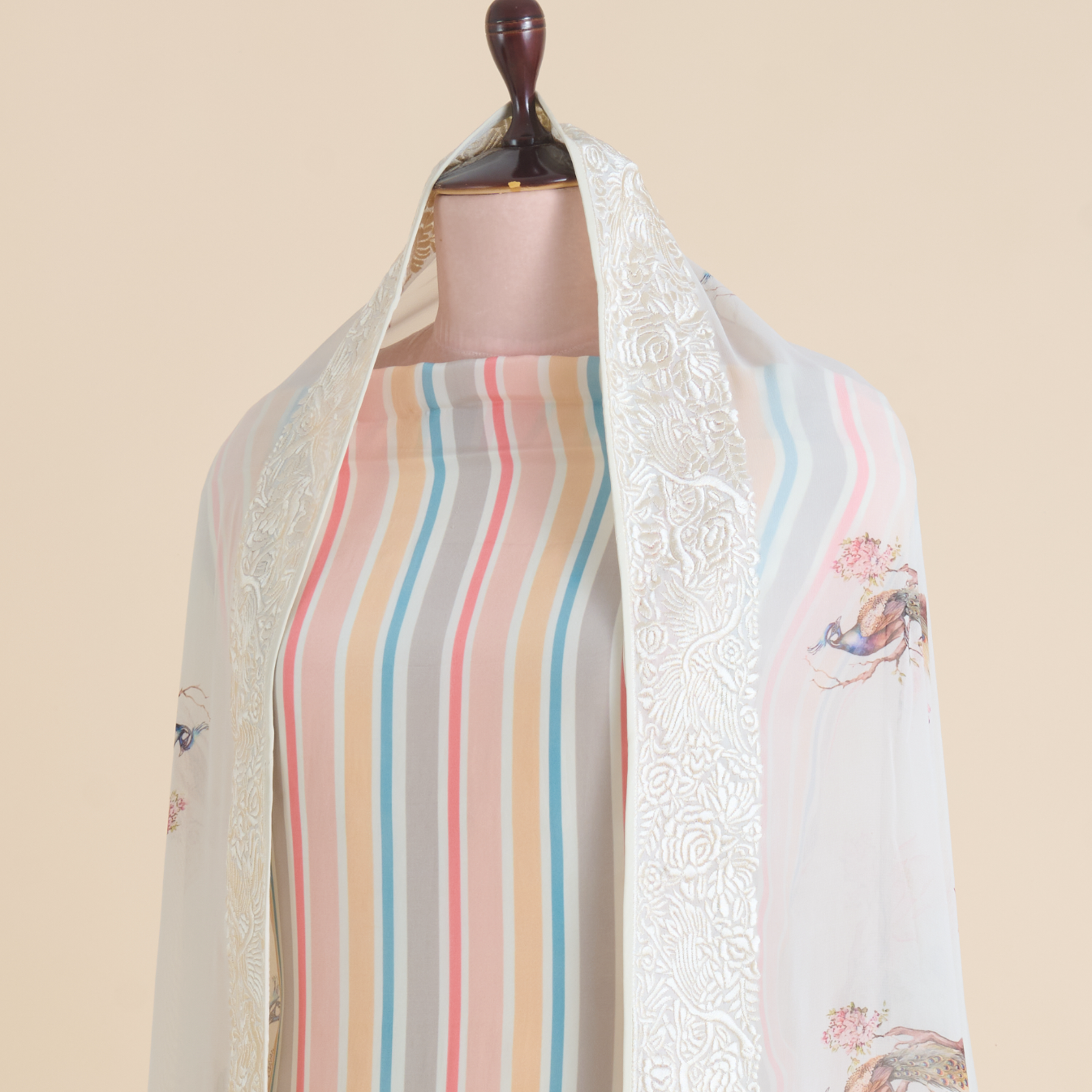 Multicolour Viscose Crepe Parsi Embroidered Kurta Set