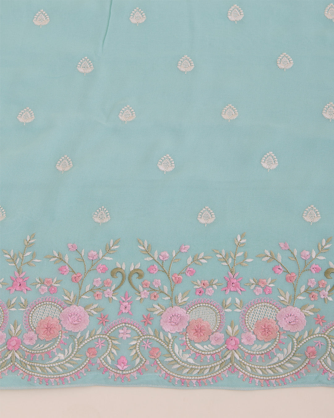 Mint Green Viscose Georgette Suit with Resham Embroidery & Dupatta