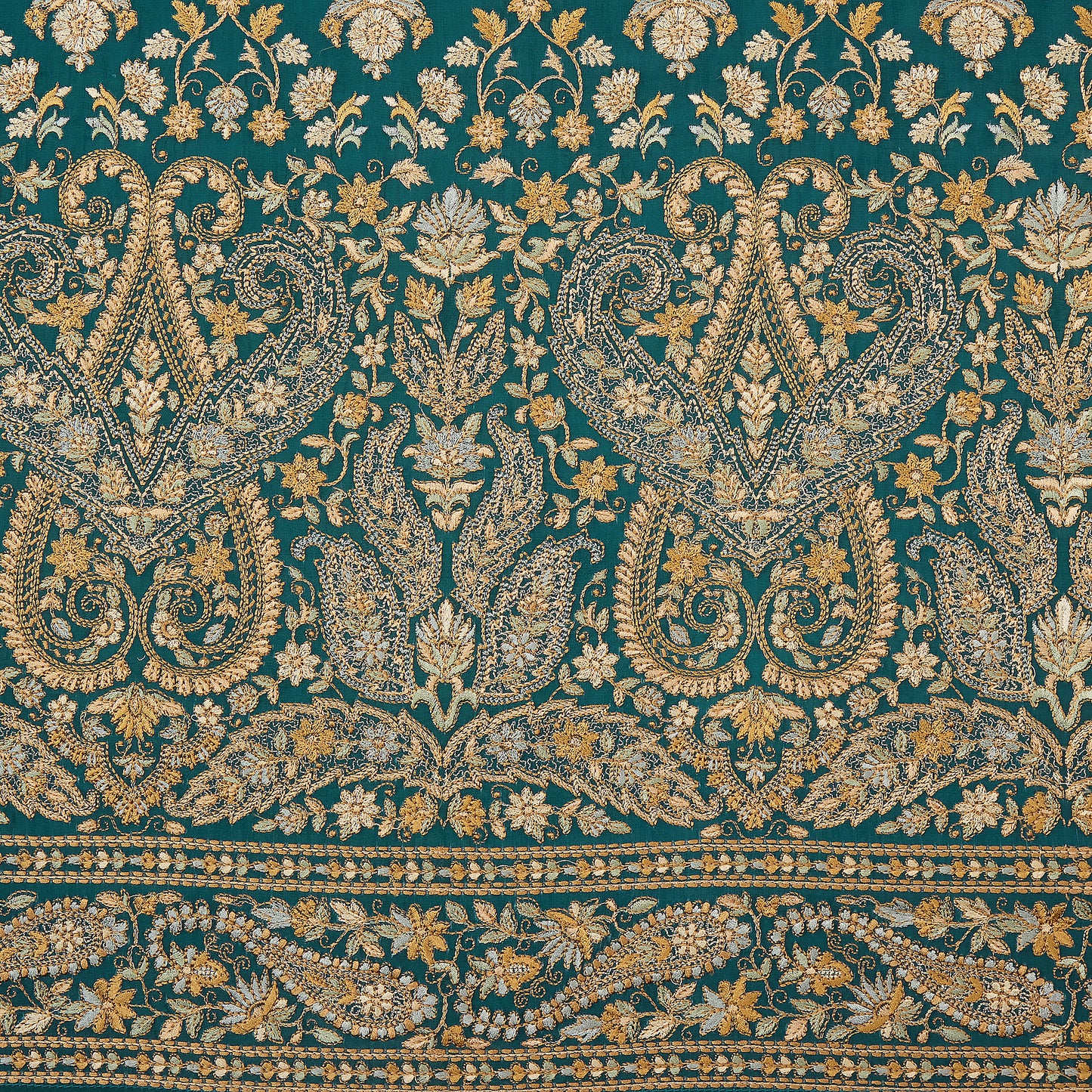 Bottle Green Viscose Crepe Kurta Set with All-Over Resham Work — detail