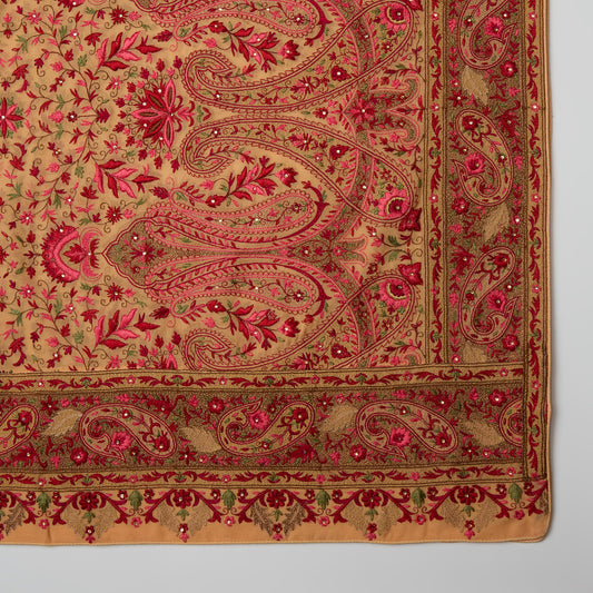 Peach Viscose Crepe Kurta Set with Kashmiri & Stone Embroidery