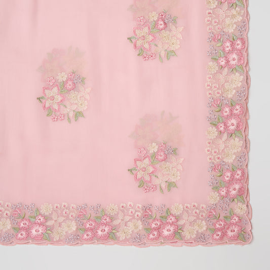 Rose Pink Viscose Crepe Suit with Resham Embroidery