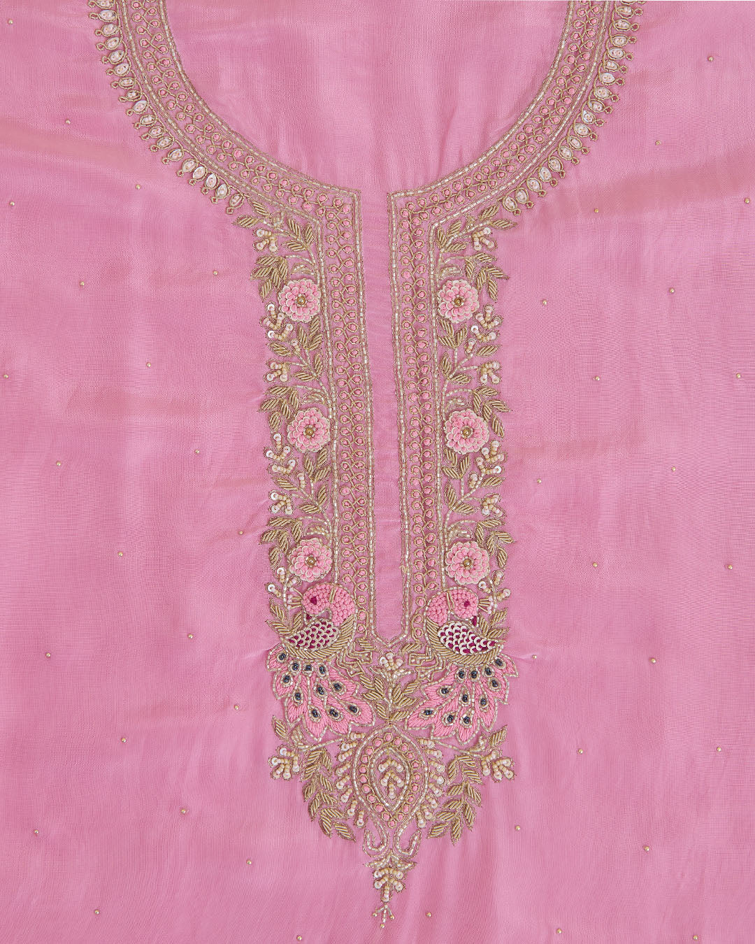 Rose Pink Organza Kurta with Zardozi & Sequin Embroidery and Organza Dupatta