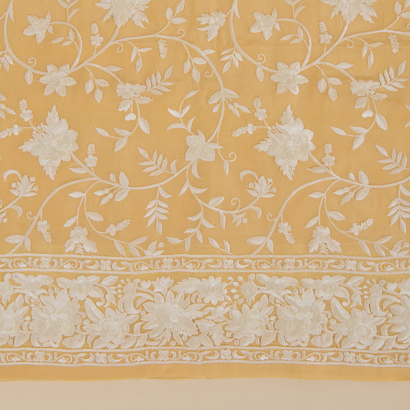 Yellow Viscose Crepe Parsi Jaal Embroidered Kurta with Dupatta