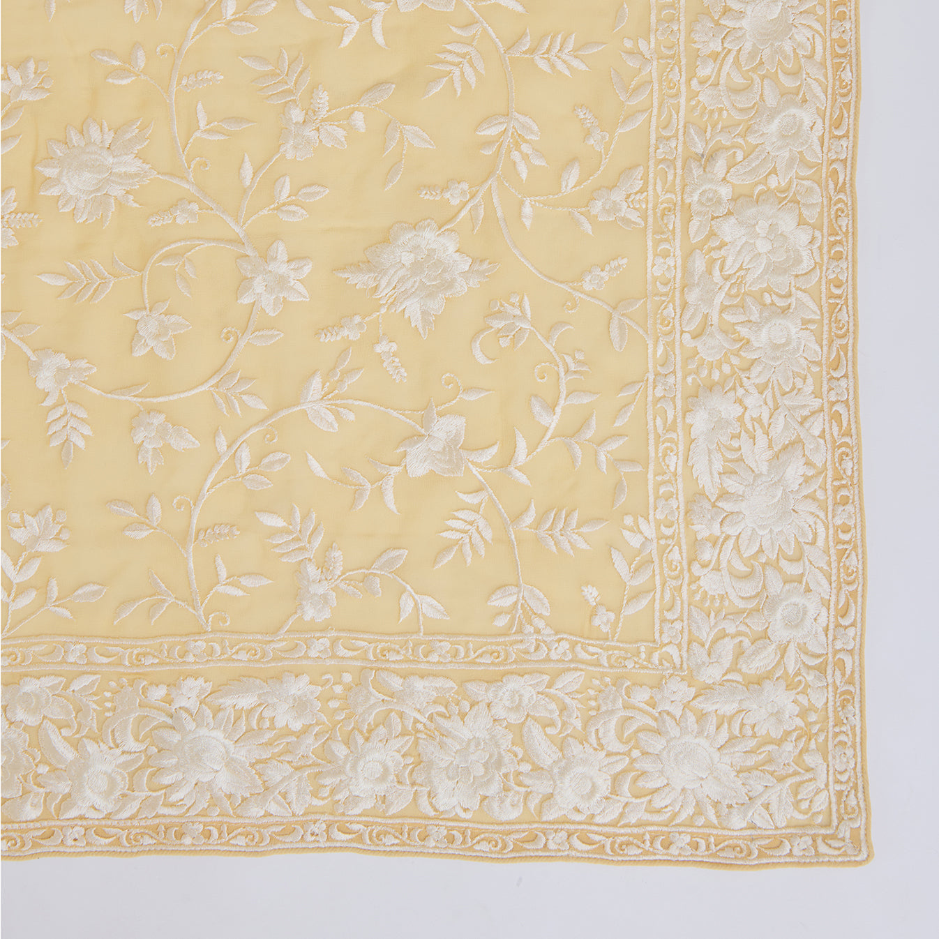 Yellow Viscose Crepe Parsi Jaal Embroidered Kurta with Dupatta
