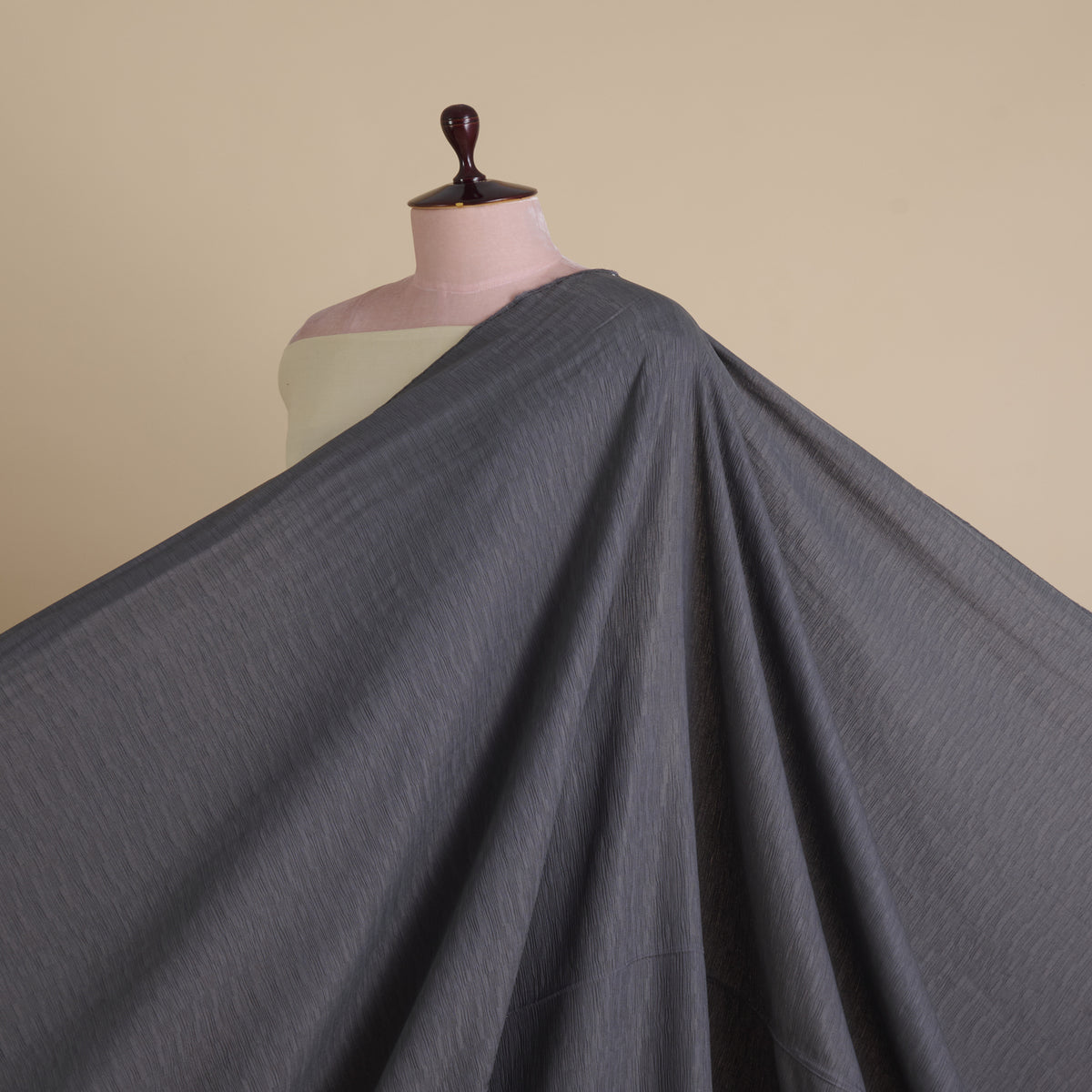 Grey Wrinkled Shimmer Viscose Fabric