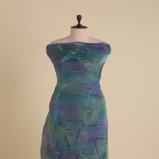 Green Multi Leaf Wrinkled Shimmer Organza Fabric