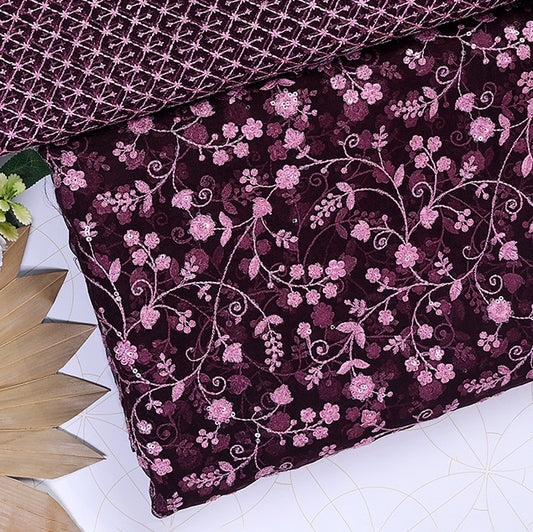 Organza Silk Water Sequins Resham Jaal