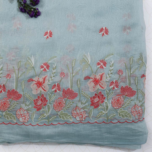 Sky Blue Malai Chanderi with Daman Embroidery
