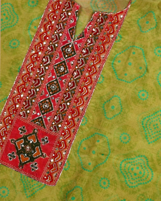Lime Green Opada Silk Bandhej Kurta Set with Dupatta