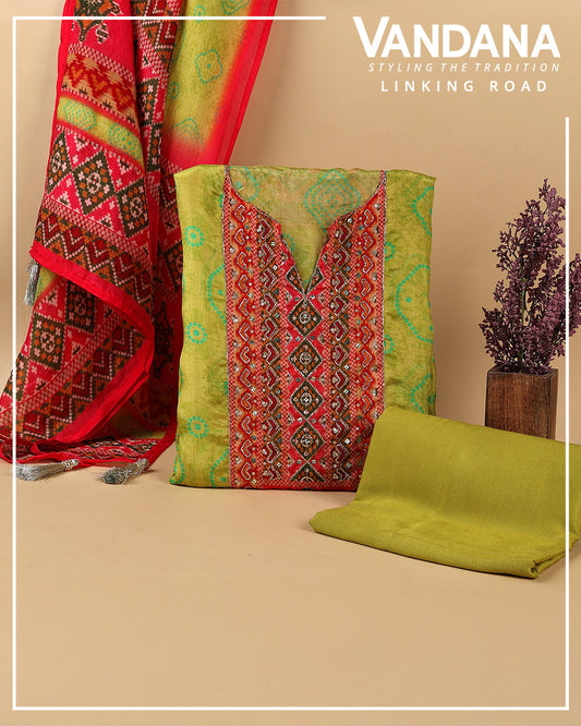 Lime Green Opada Silk Bandhej Kurta Set with Dupatta