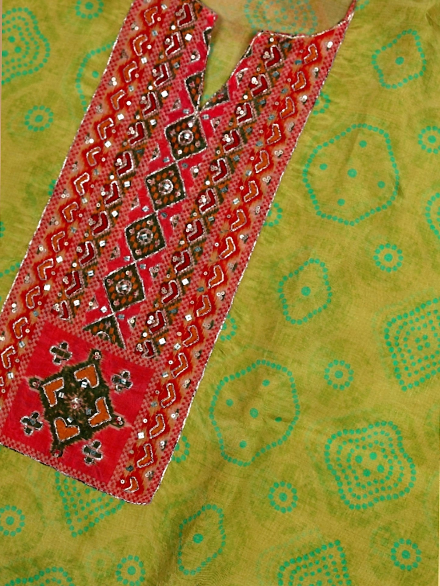 Lime Green Opada Silk Bandhej Suit Set