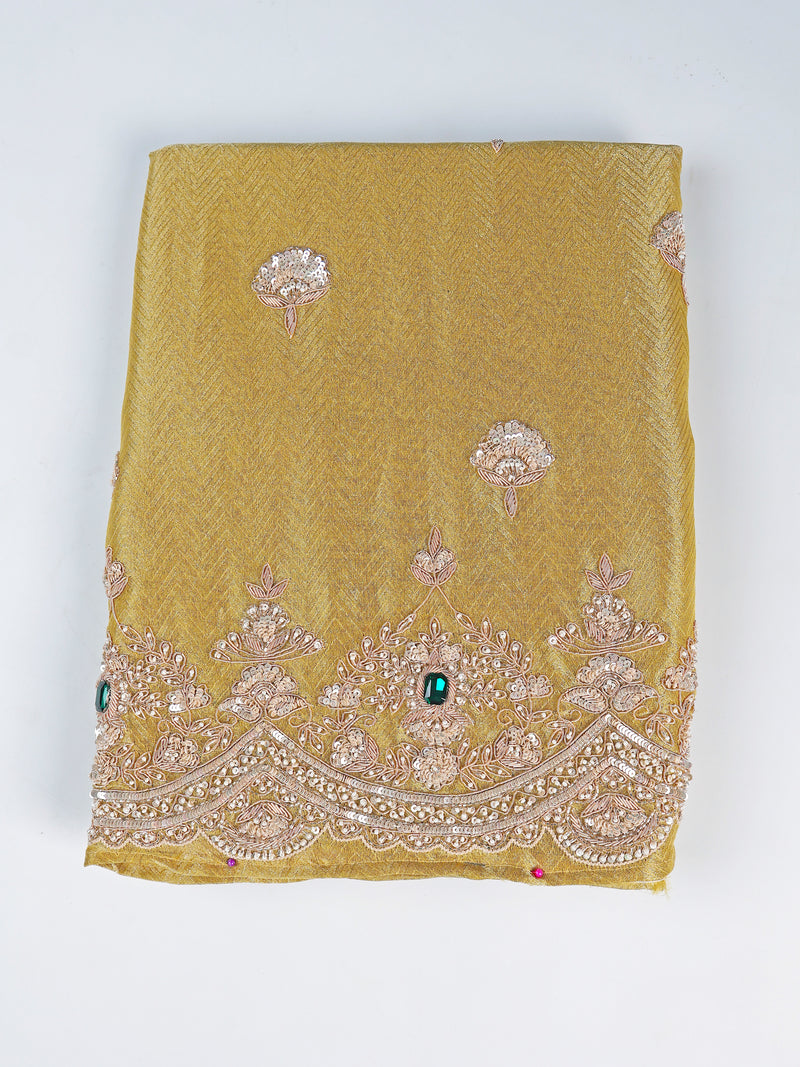 Yellow Jaquard Tissue Suit Set with Zardozi & Cutdana Work