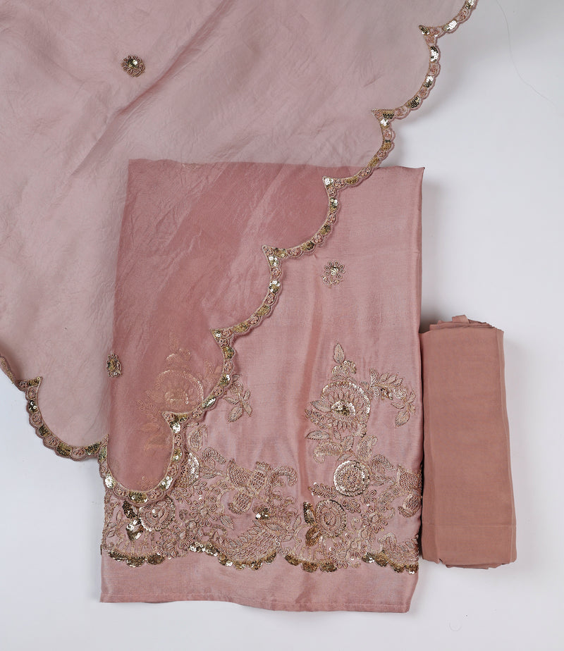 English Pink Dupion Suit with Zardozi & Sequence Work