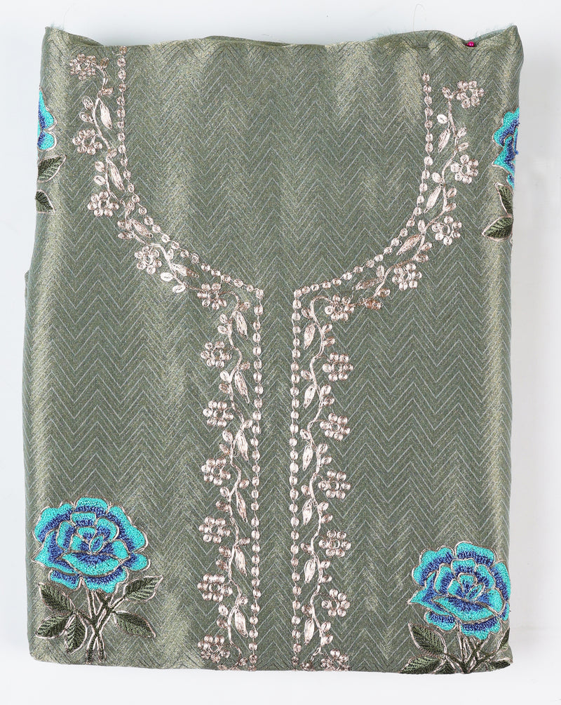 Grey Jaquard Tissue Suit Set with Zari & Resham Butti