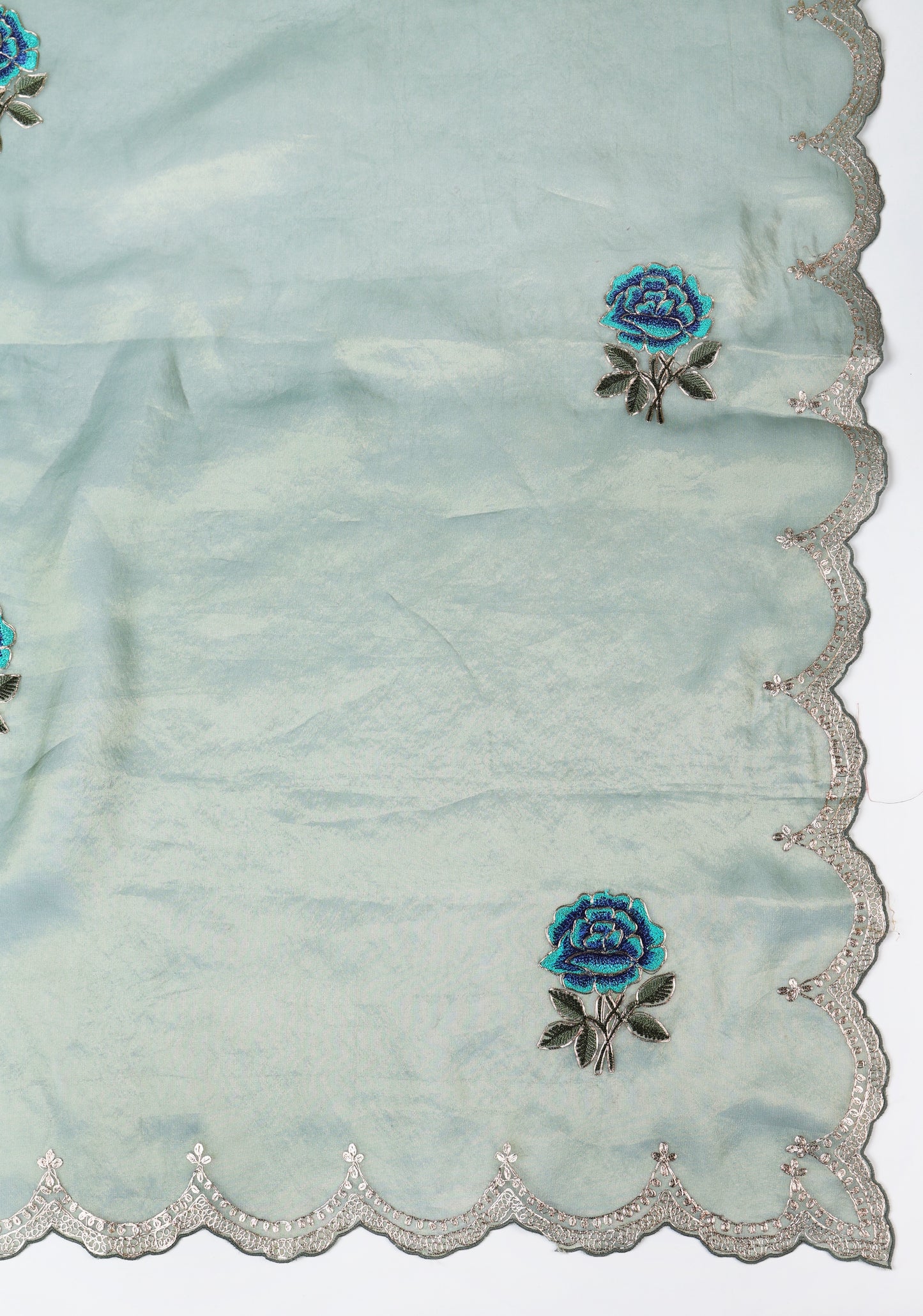 Grey Jaquard Tissue Suit Set with Zari & Resham Butti