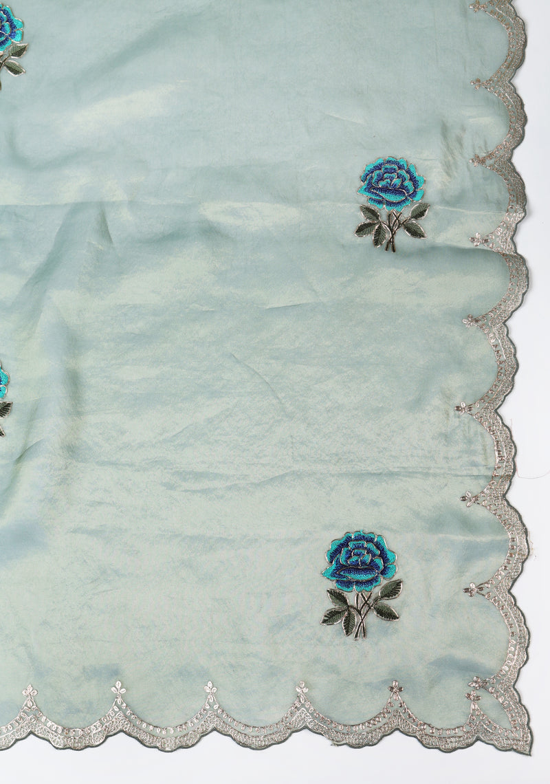 Grey Jaquard Tissue Suit Set with Zari & Resham Butti