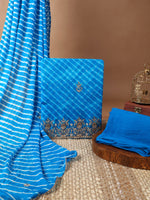 Teal Blue Georgette Leheriya Suit with Gota, Pearl & Sequin Work