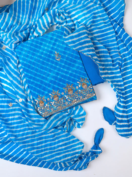 Teal Blue Georgette Leheriya Suit Set