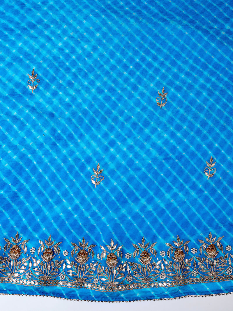 Teal Blue Georgette Leheriya Suit Set