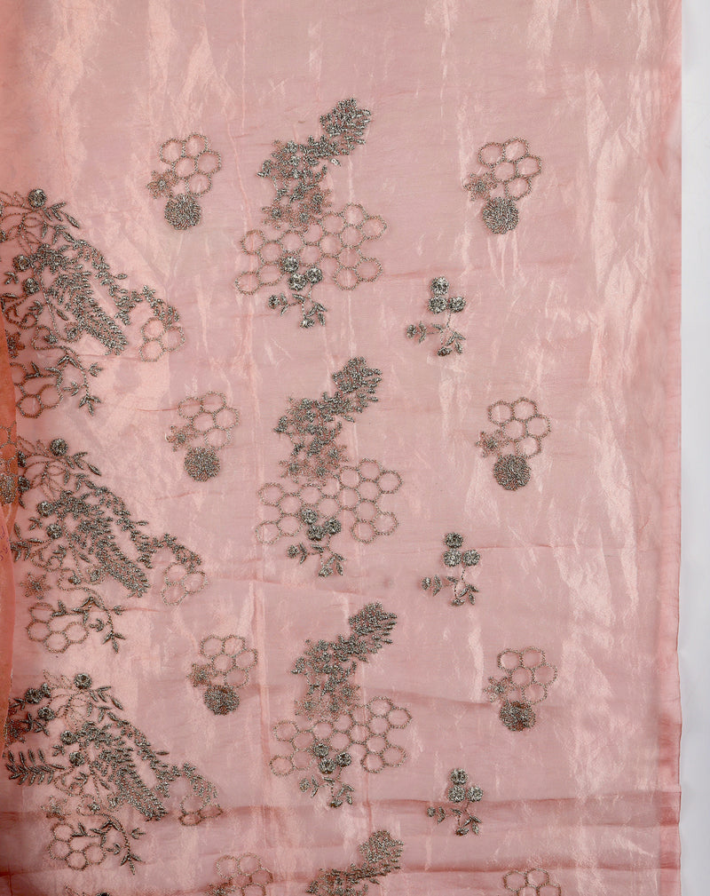 Organza Tissue With Kasab Zari Jaal Embroidery Fabric