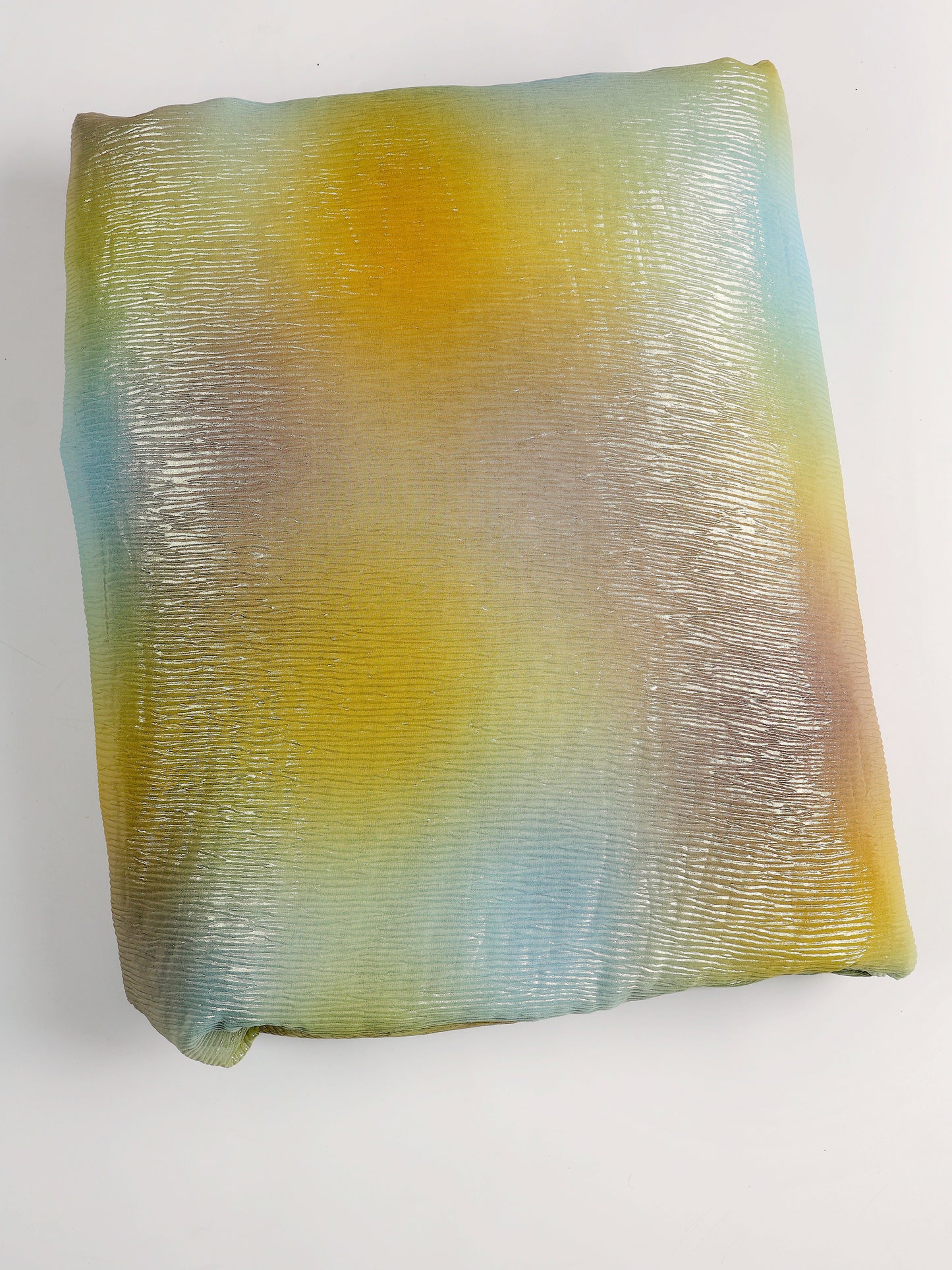 Green Multicolor Wrinkled Shimmer Multi Leaf Organza Fabric