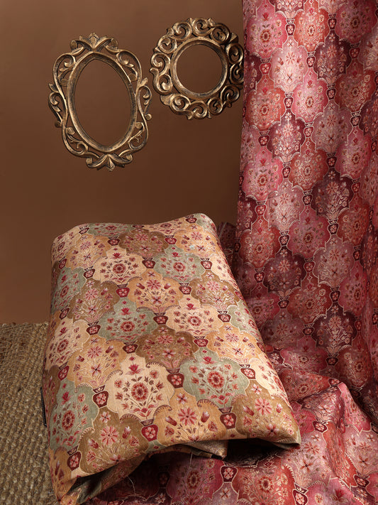 Dupion Jacquard Zari Woven Brocade Fabric in Onion Pink and Sea Green